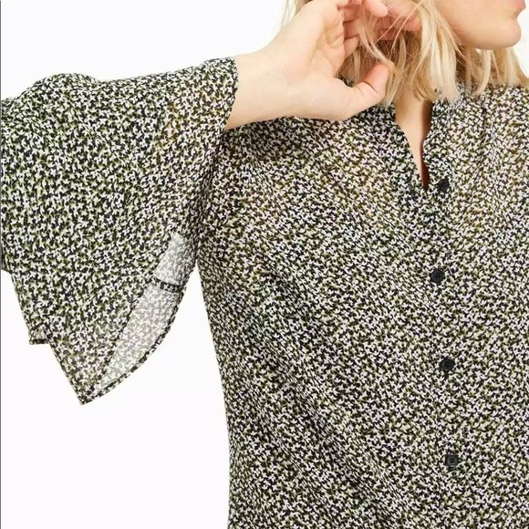 Michael Kors Green Floral Print Bell Sleeve Top - Picture 3 of 3